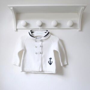 NWOT Powell Craft Anchor Knitted Pram Coat (Nautical Baby Sweater) 12-18M